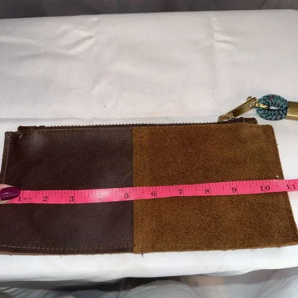 WILDWOOD OYSTER CO. LEATHER CLUTCH TEAL ROPE WRISTLET BROWN LEATHER WALLET POUCH